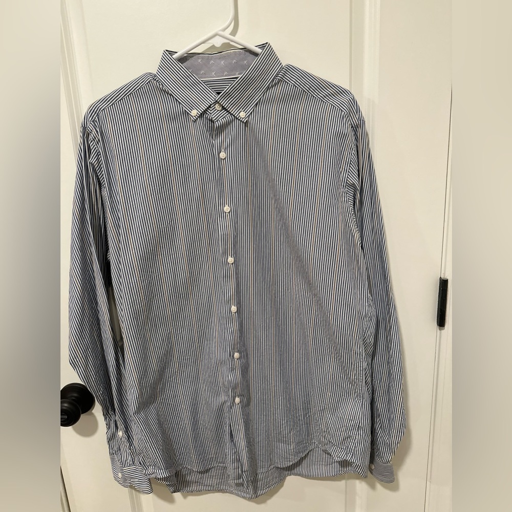 Ben Sherman Striped Dress Shirt - White and Blue - Size Large L Neck 16 33/34